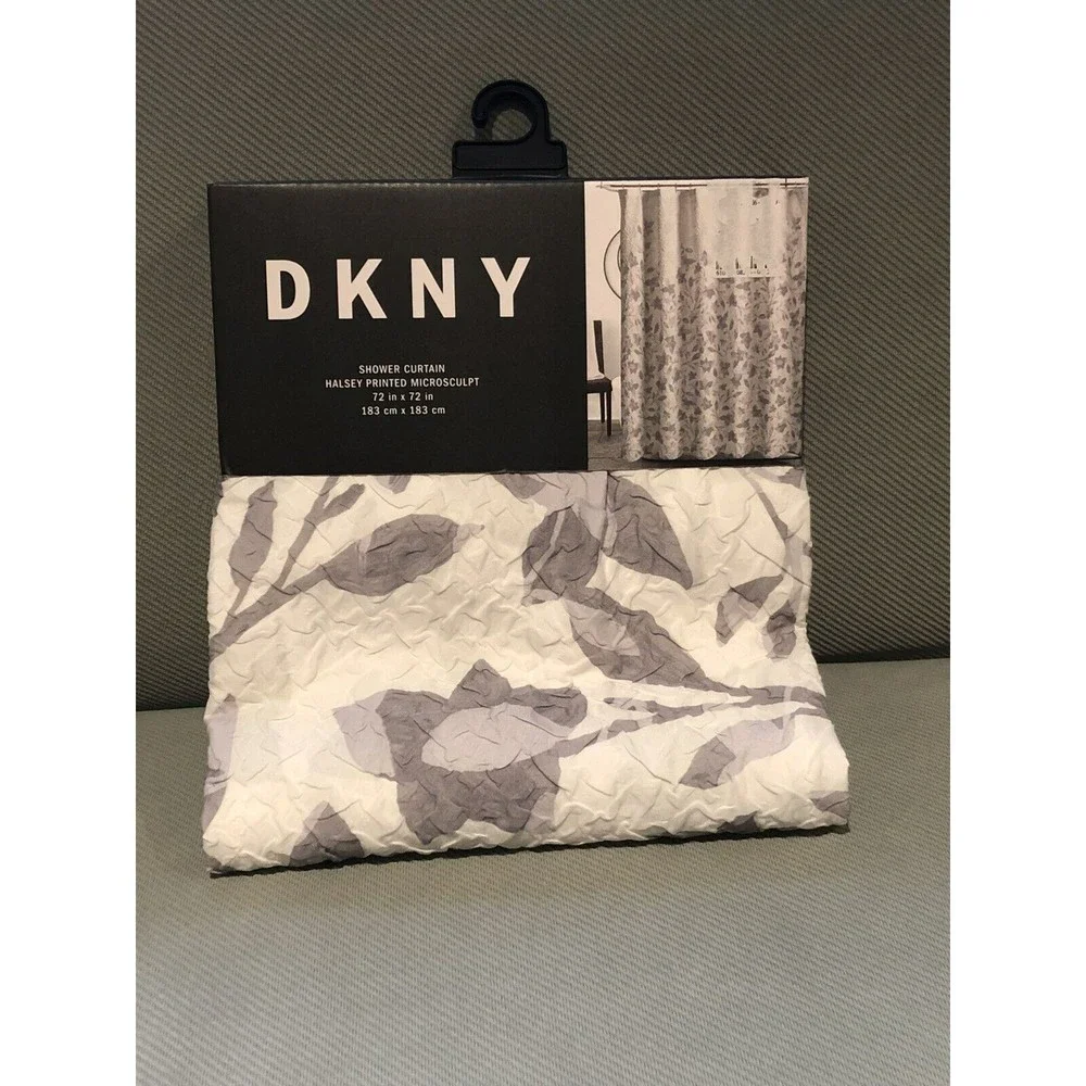 New DKNY Shower Curtain Halsey Printed Microsculpt Textured White Gray 72